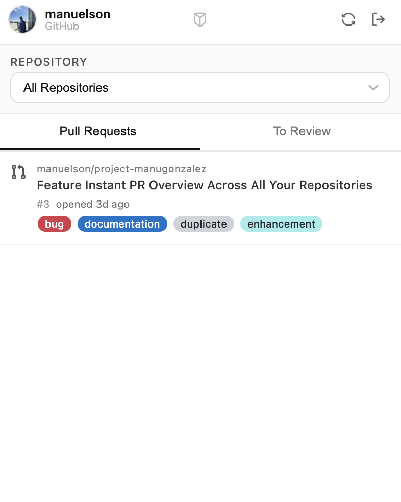 PRism extension mostrando tus Pull Requests