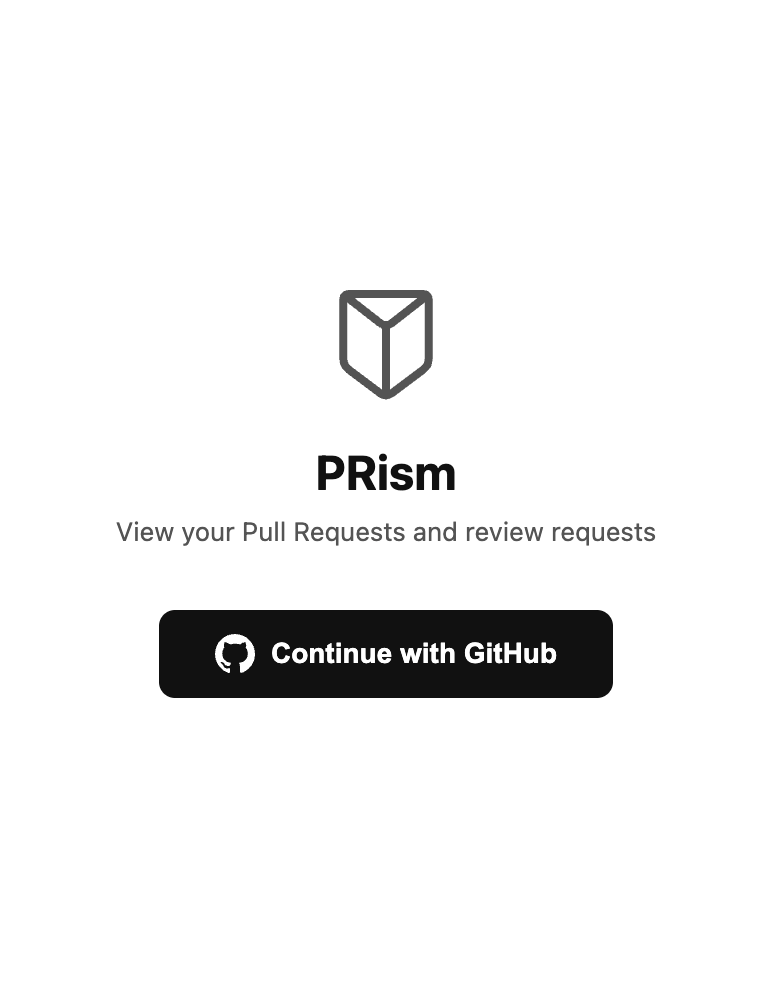 Pantalla de login de PRism con GitHub